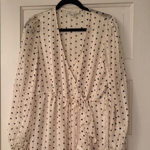 Shona Joy Cream and Black Polka Dot Long Sleeve Dress